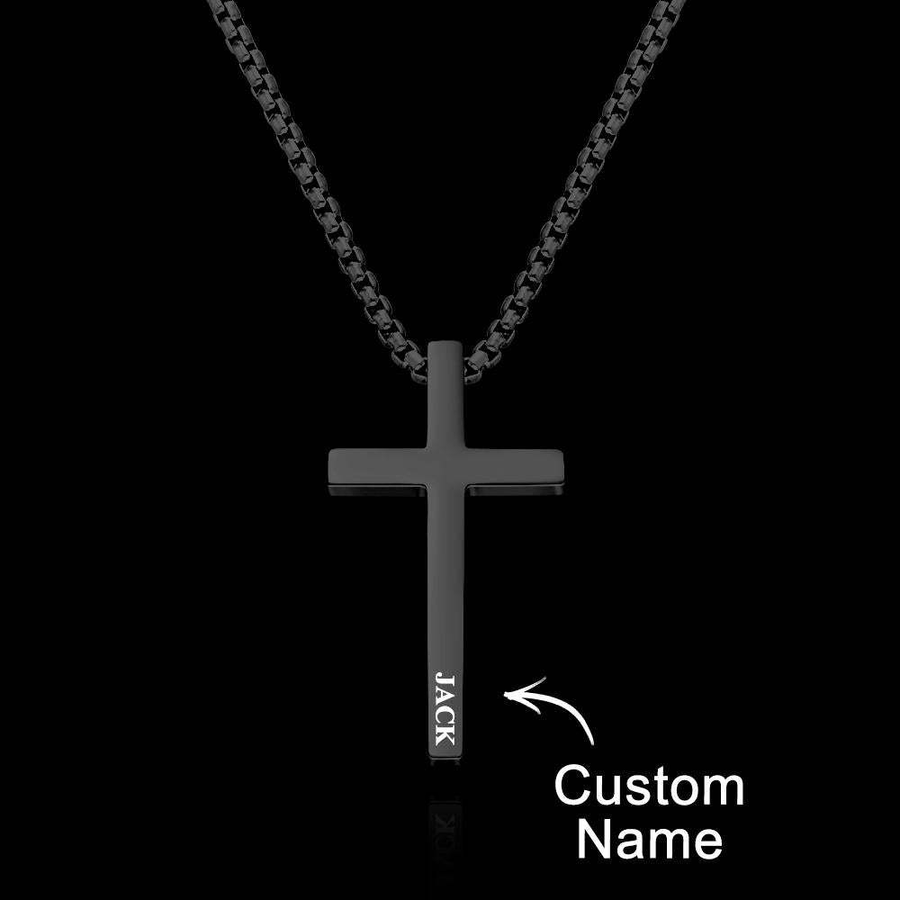 Custom Cross Necklace Engraved Necklace Men's Punk Pendant Necklace Baptism Christian Bible Verse Gifts Gift For Him - soufeelus
