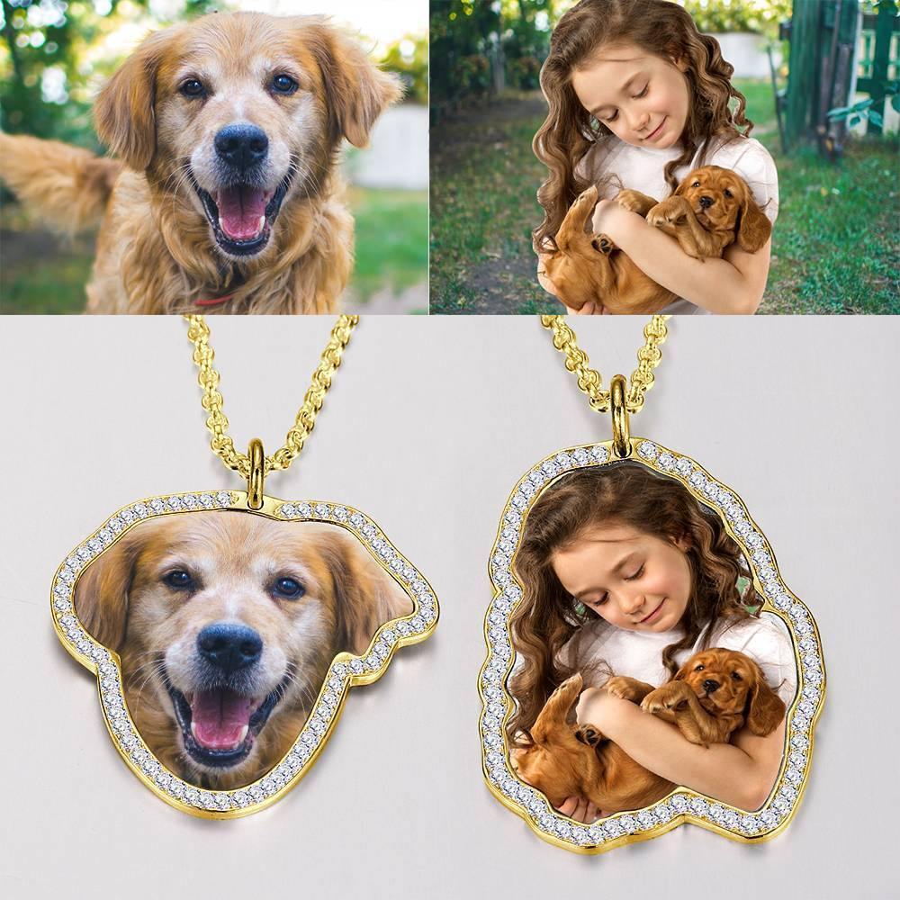 Photo Engraved Necklace, Rhinestone Crystal Perfect Gift Necklace 14K Plated Gold - Colorful - MadeMineAU
