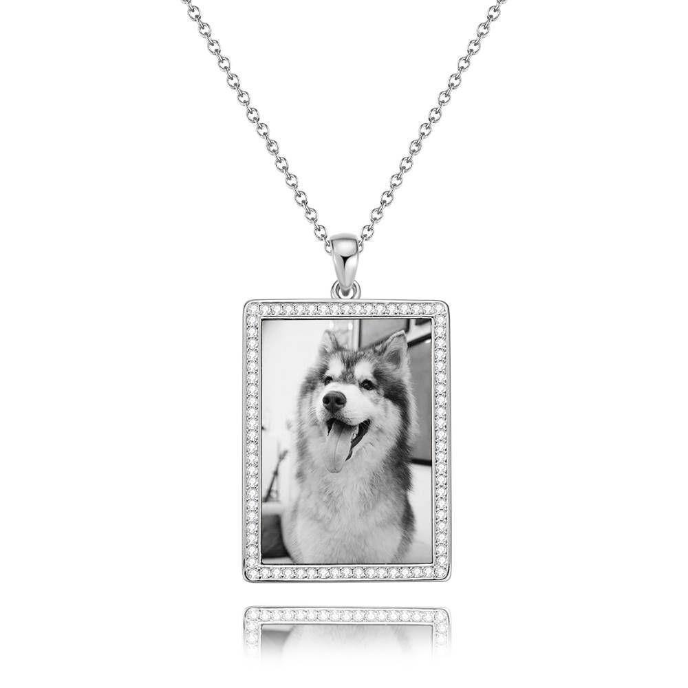 Photo Engraved Necklace Rhinestone Crystal, Photo Necklace Best Gift Platinum Plated Silver - Photocopying - MadeMineAU