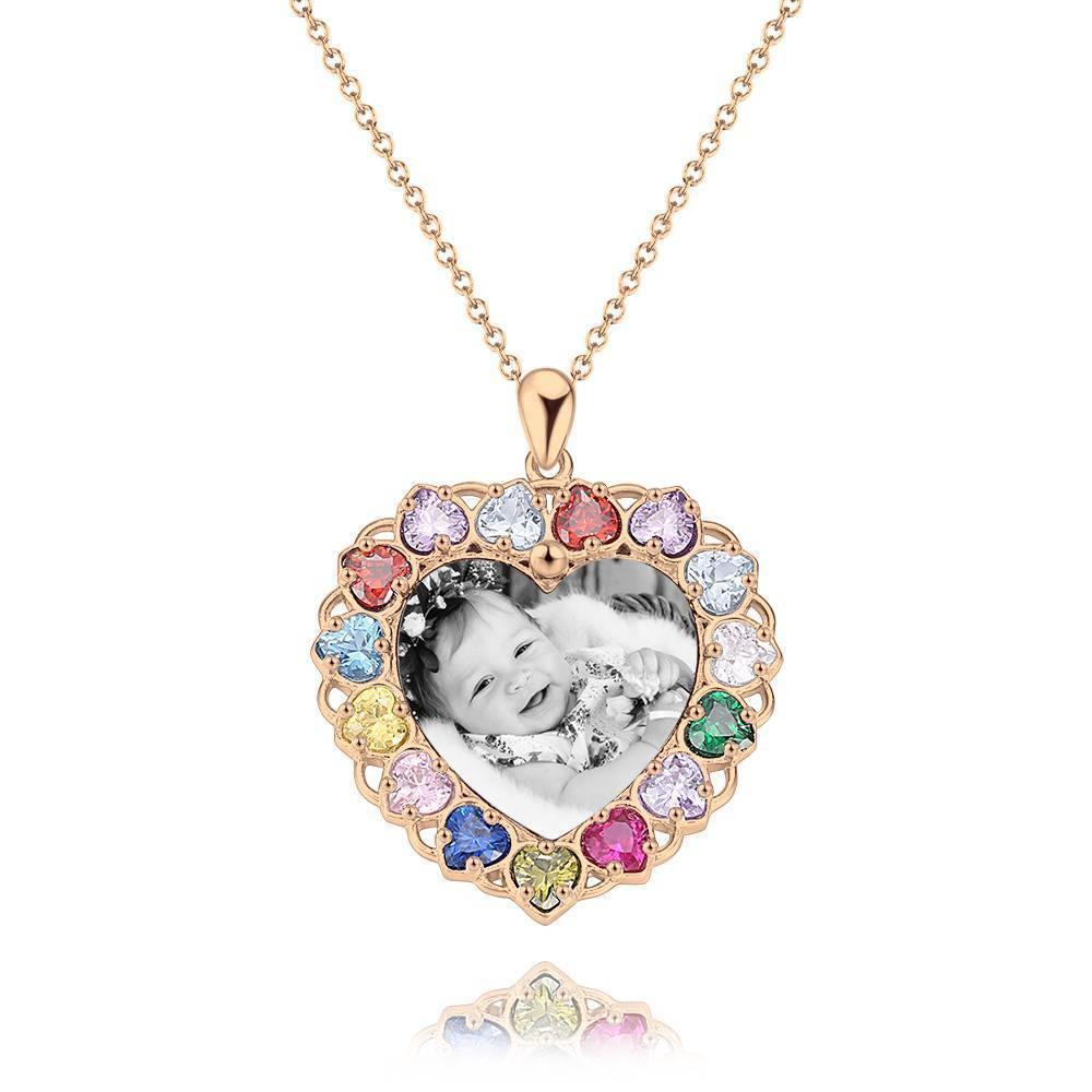 Photo Engraved Necklace Rhinestone Crystal Colorful, Heart-shaped Photo Necklace Best Gift Platinum Plated Silver - Photocopying - MadeMineAU