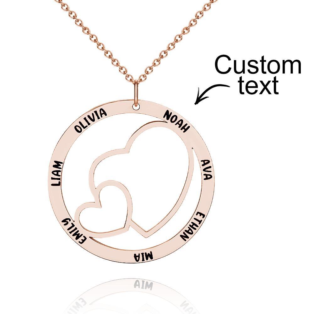 Engraved Name Necklace With Double Hearts Circle Elegant Pendant Jewelry Gifts For Her - soufeelus