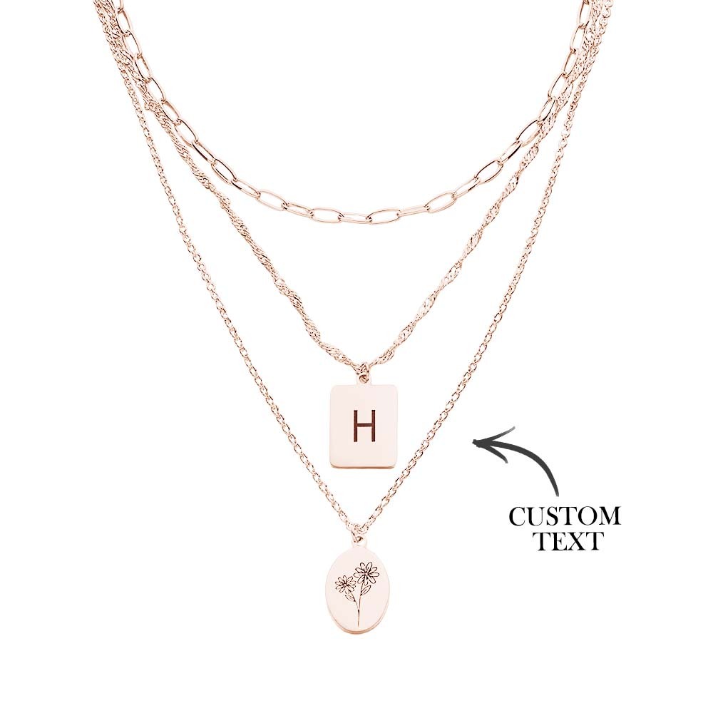 Layered Custom Letter Flower Necklace Personalized Necklace Anniversary Gifts for Women - soufeelus