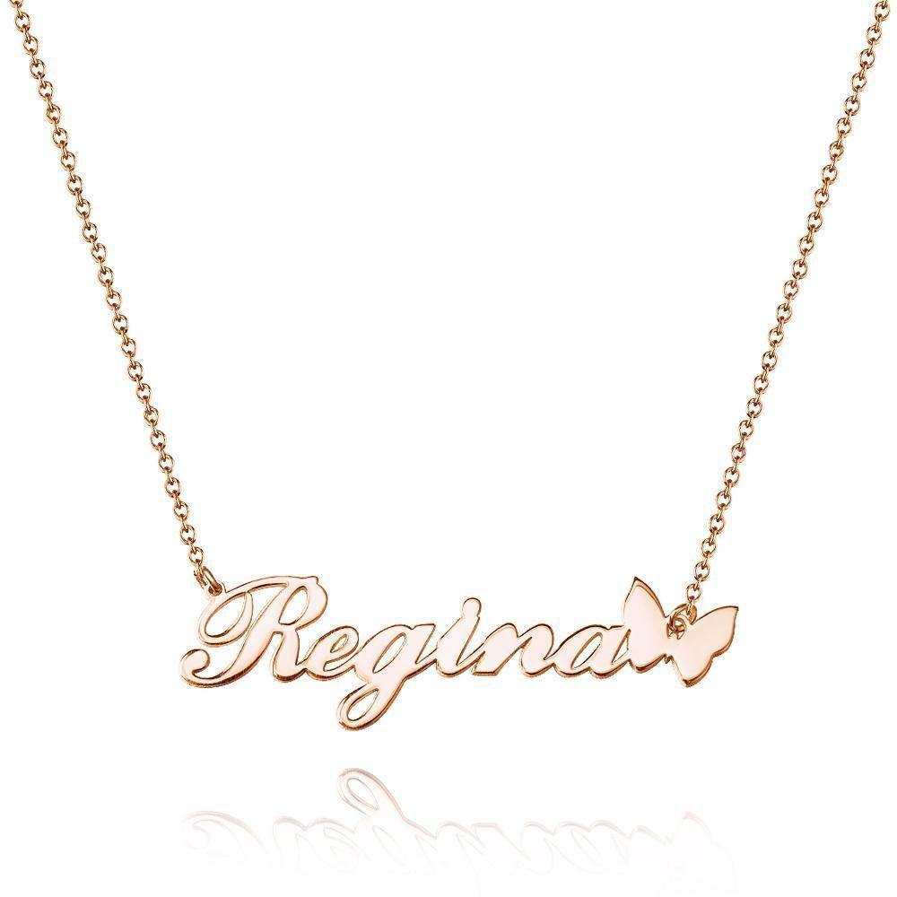 Name Necklace with Butterfly Pendant Unique Gifts Rose Gold Plated Silver - MadeMineAU