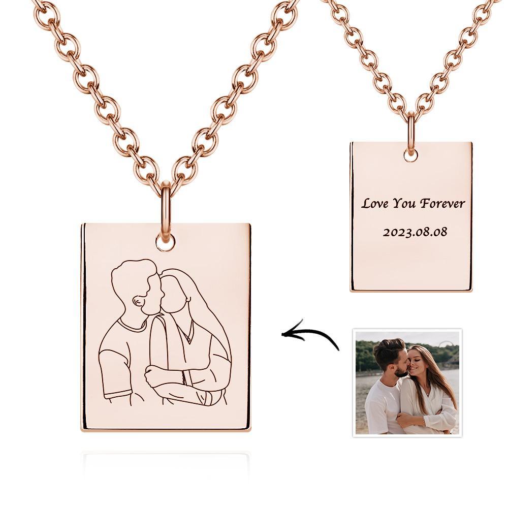 Custom Photo Engraved Necklace Rectangle Shape Commemorate Gifts for Women - soufeelus
