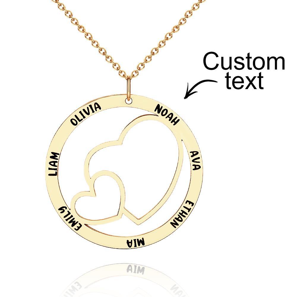 Engraved Name Necklace With Double Hearts Circle Elegant Pendant Jewelry Gifts For Her - soufeelus