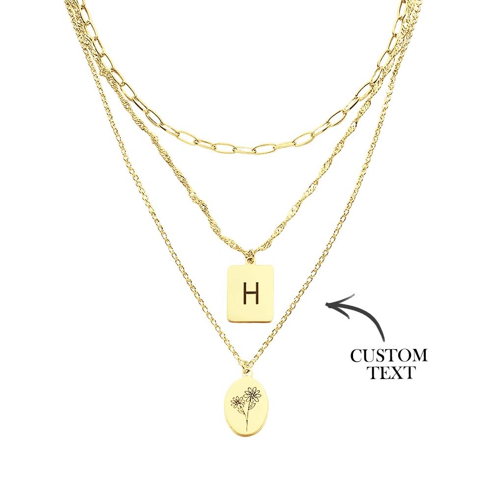 Layered Custom Letter Flower Necklace Personalized Necklace Anniversary Gifts for Women - soufeelus