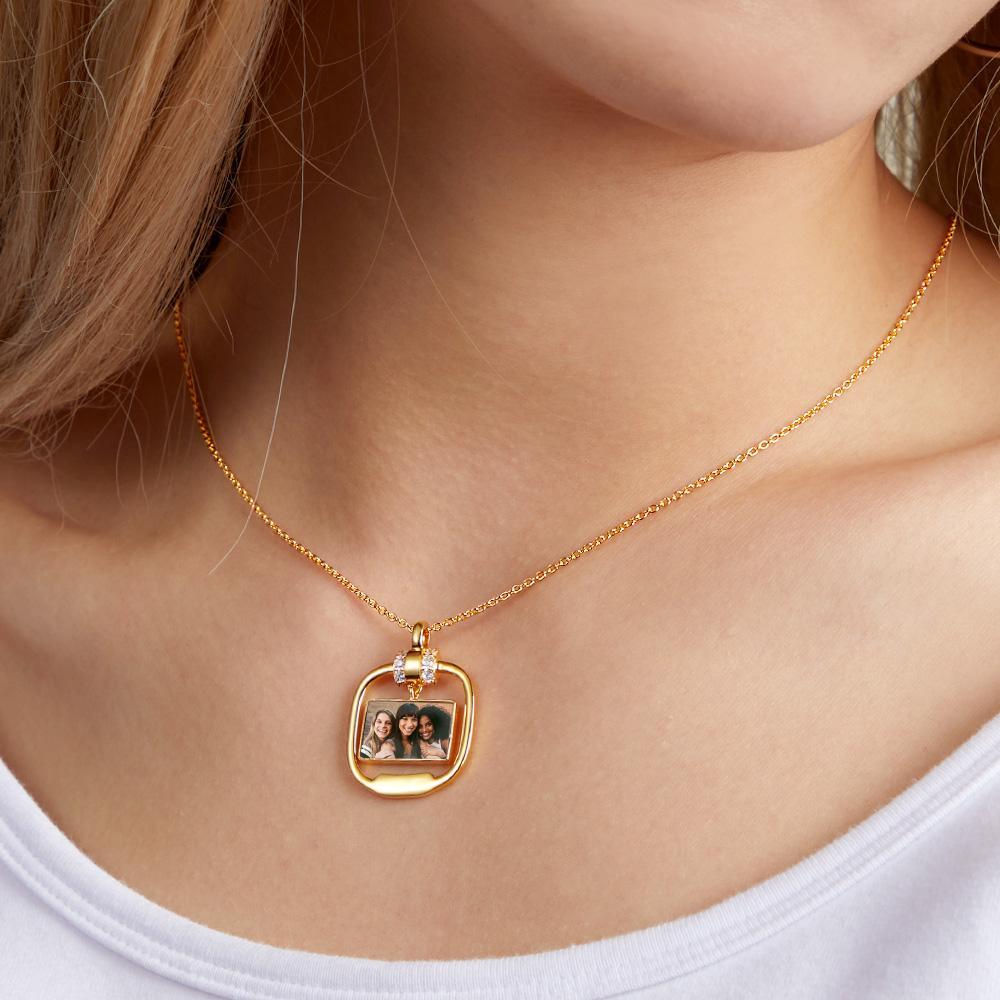 Custom Photo Engraved Necklace Personalized Pendant Necklace with Crystal Christmas Gift for Her - MadeMineAU