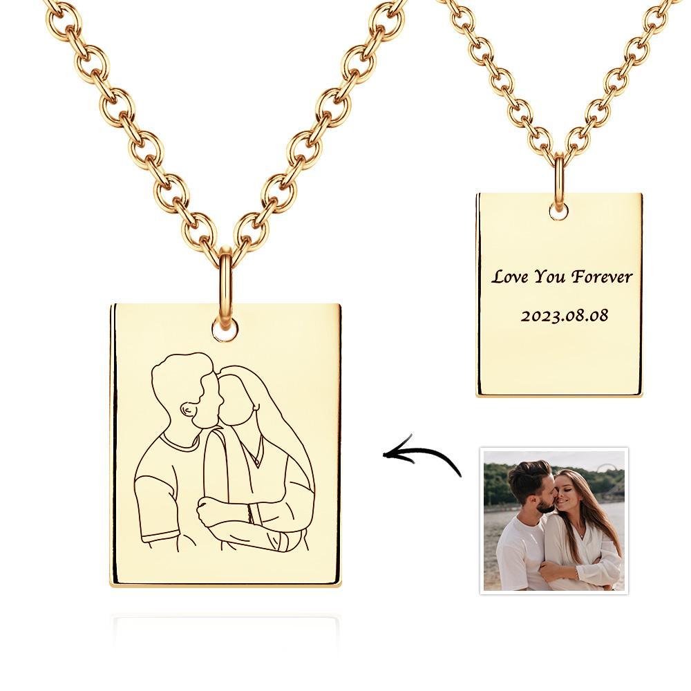 Custom Photo Engraved Necklace Rectangle Shape Commemorate Gifts for Women - soufeelus
