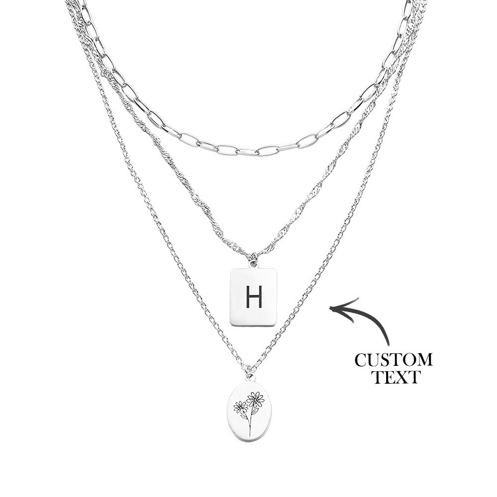 Layered Custom Letter Flower Necklace Personalized Necklace Anniversary Gifts for Women - soufeelus