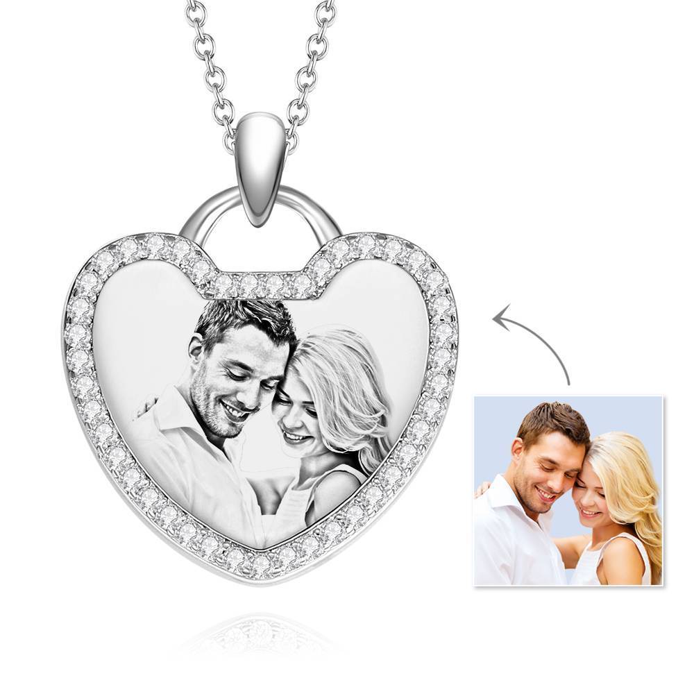 Photo Necklace Heart-shaped with Elegant Rhinestone Crystal 14K Gold Plated - Golden - MadeMineAU