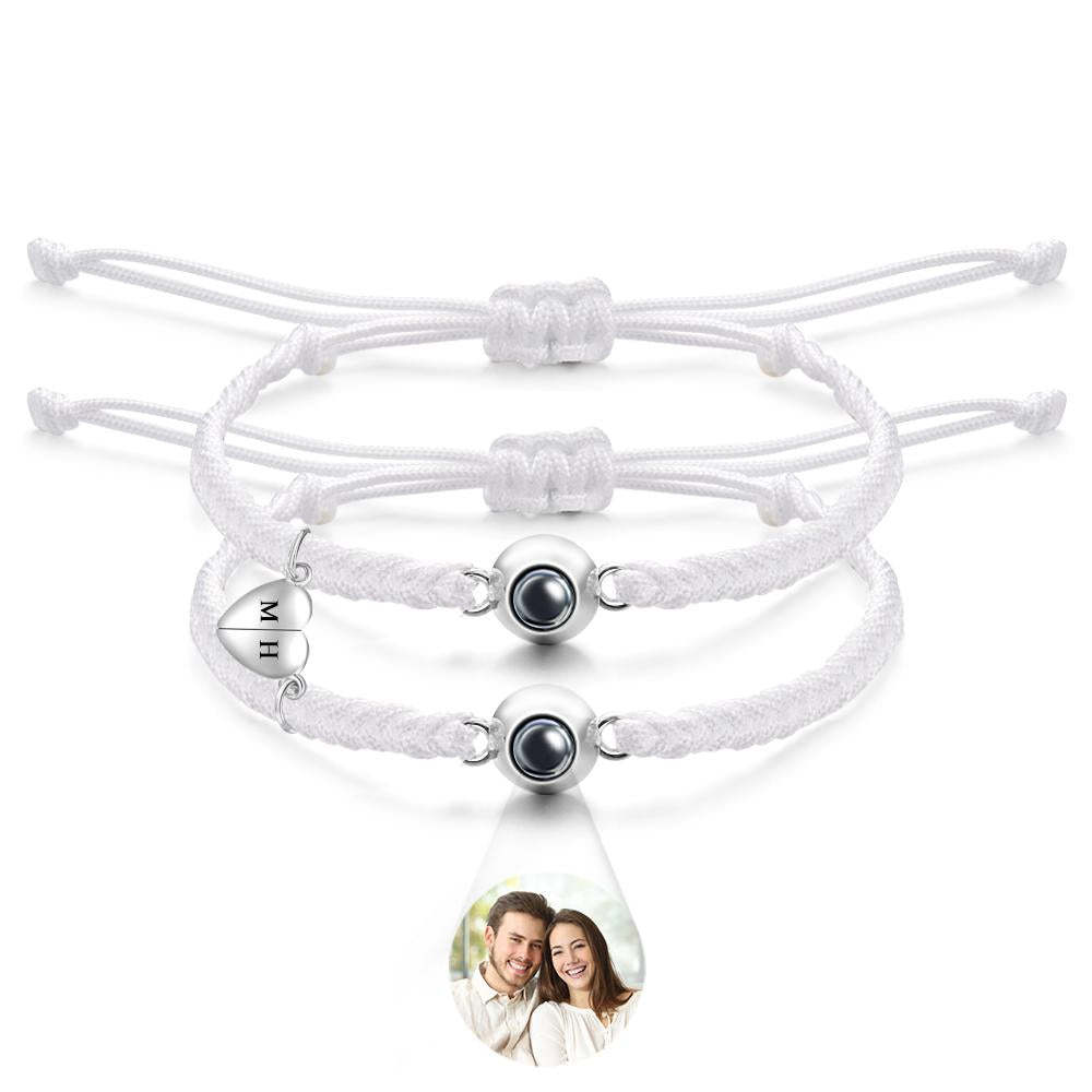 Custom Projection Bracelet Custom Letter Woven Heart Magnetic Couple Gift - MadeMineAU