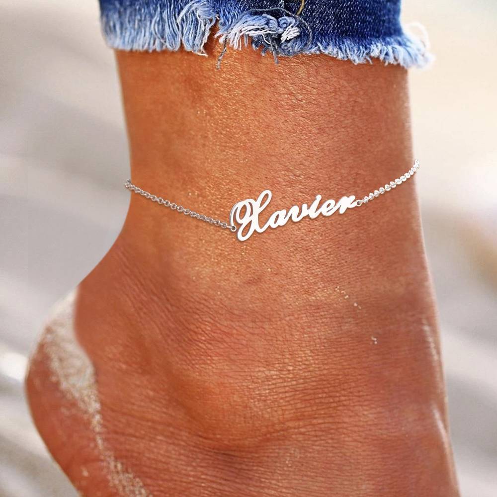 Custom Name Anklet Copper in Silver For Her - MadeMineAU