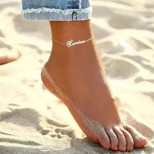 Custom Name Anklet Copper in Silver For Her - MadeMineAU