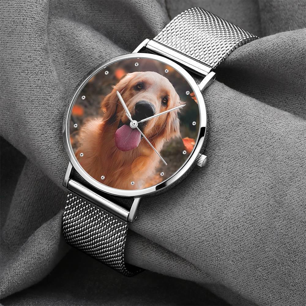 Engraved Photo Watch Alloy Bracelet Strap Silver 36mm - Women's
