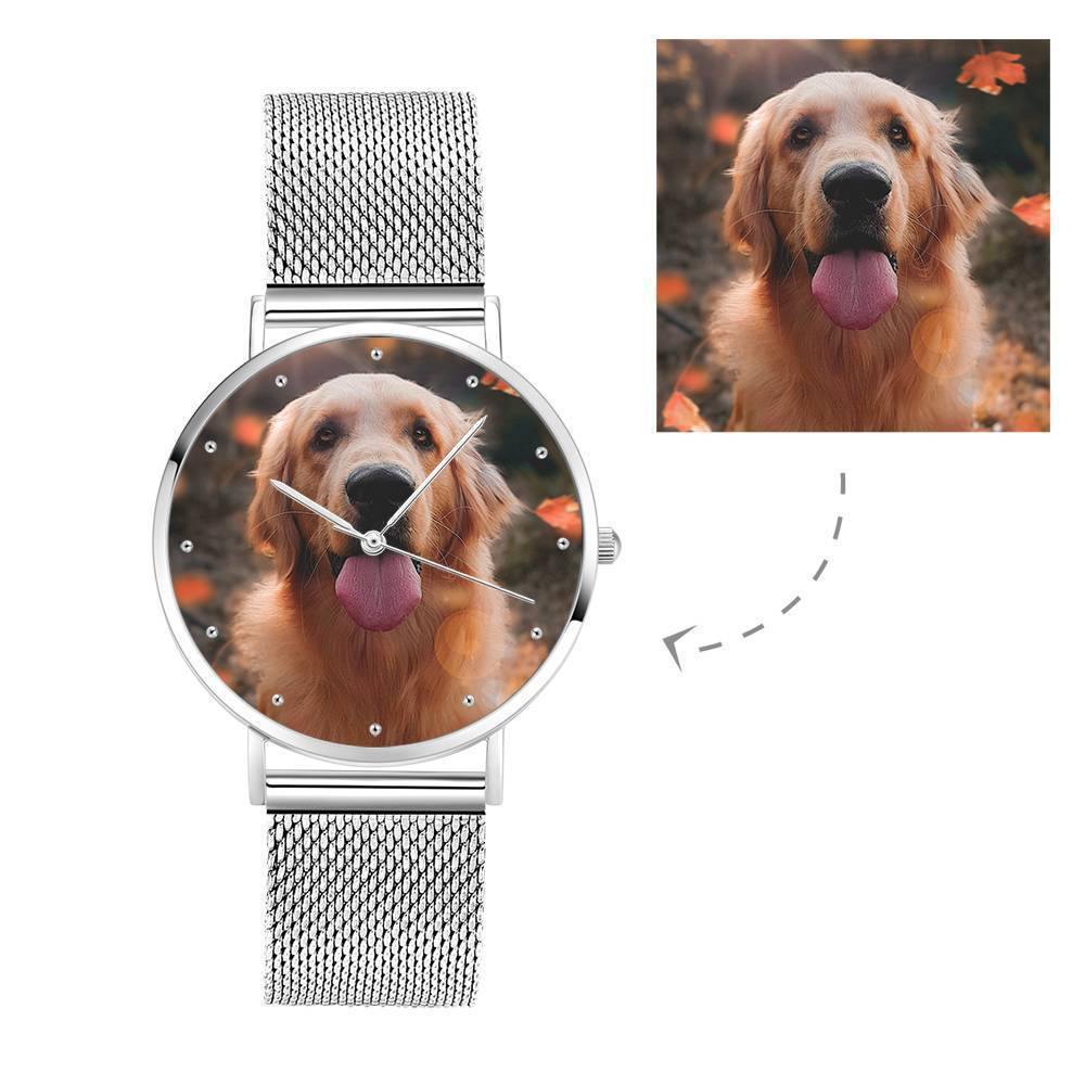 Engraved Photo Watch Alloy Bracelet Strap Silver 36mm - Women's