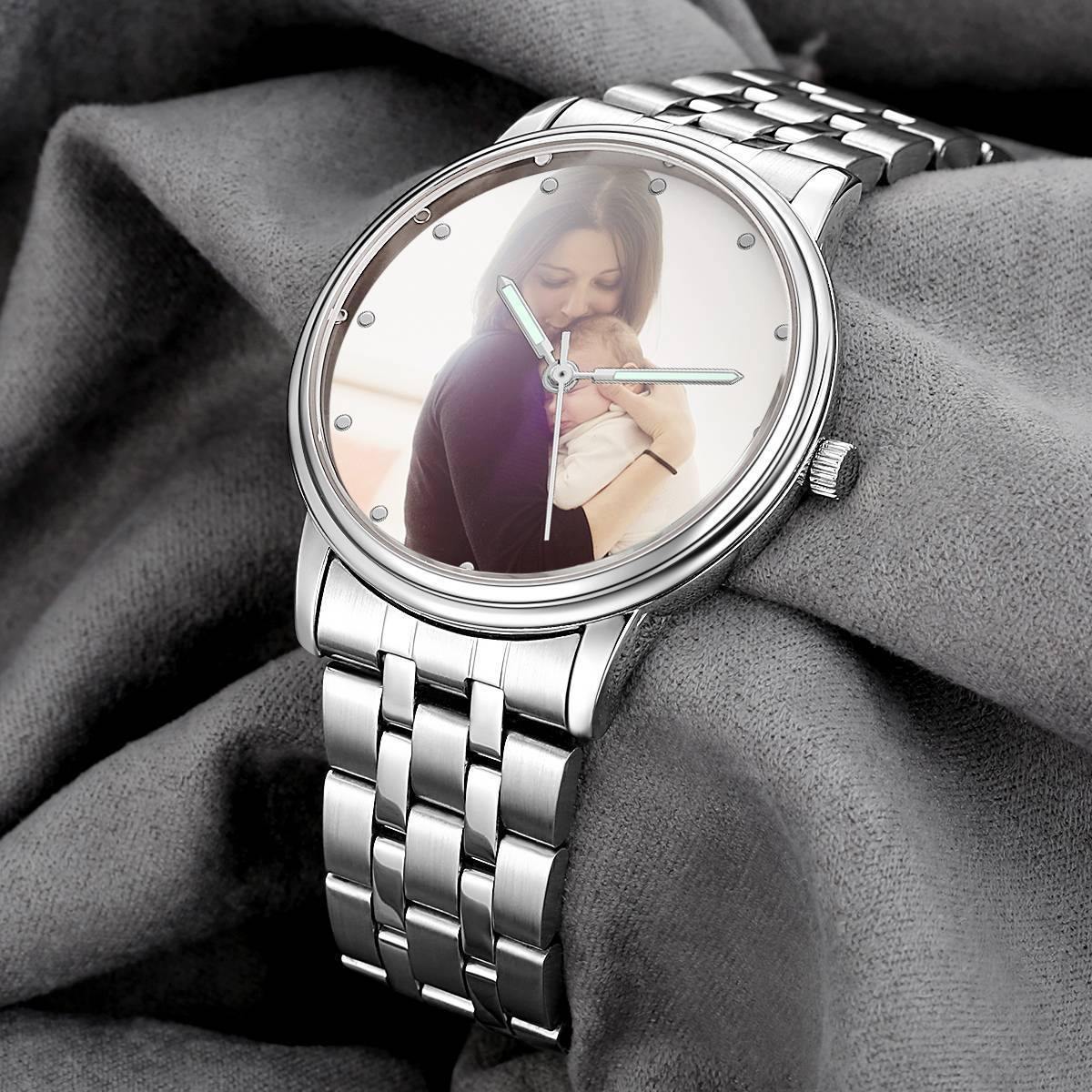 Engraved Photo Watch with Luminous Pointer Alloy Bracelet Photo Watch 40mm - Unisex - MadeMineAU