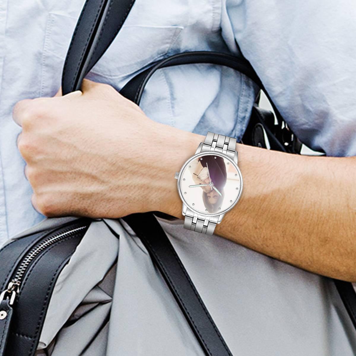 Engraved Photo Watch with Luminous Pointer Alloy Bracelet Photo Watch 40mm - Unisex - MadeMineAU