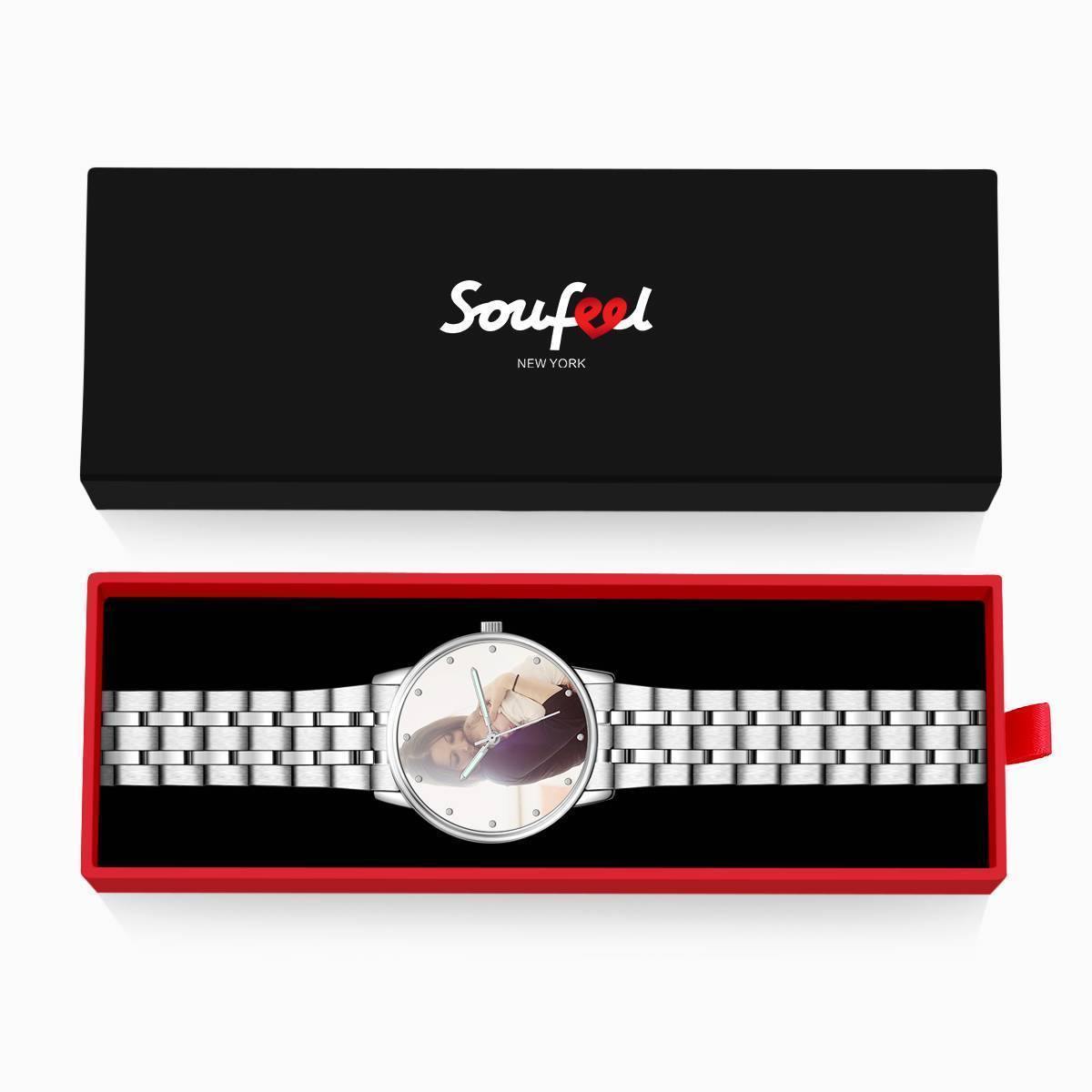 Engraved Photo Watch with Luminous Pointer Alloy Bracelet Photo Watch 40mm - Unisex - MadeMineAU