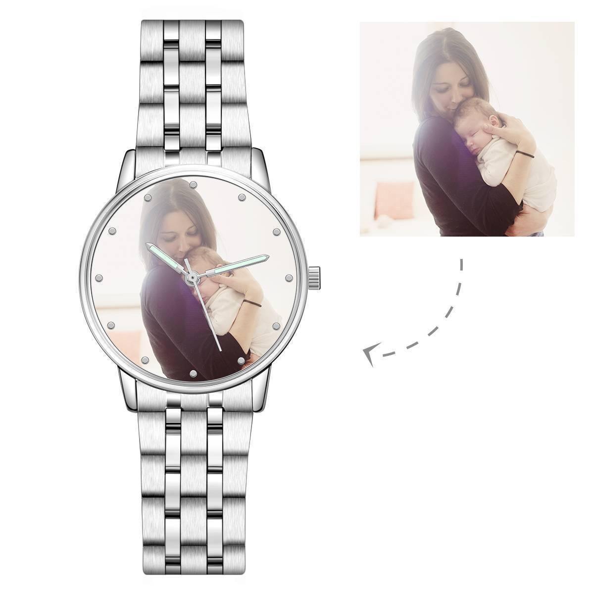 Engraved Photo Watch with Luminous Pointer Alloy Bracelet Photo Watch 40mm - Unisex - MadeMineAU