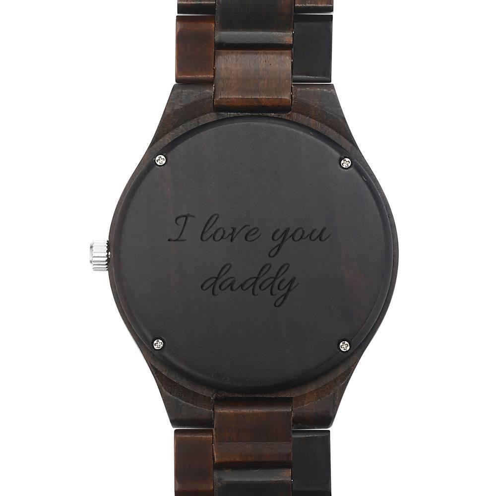 Men's Engraved Wooden Photo Watch All Black Ebony 45mm - photowatch