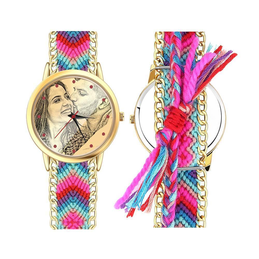 Women's Gold Photo Engraved Watch Braided Color Rope Strap 40mm - MadeMineAU
