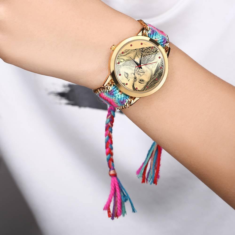 Women's Gold Photo Engraved Watch Braided Color Rope Strap 40mm - MadeMineAU