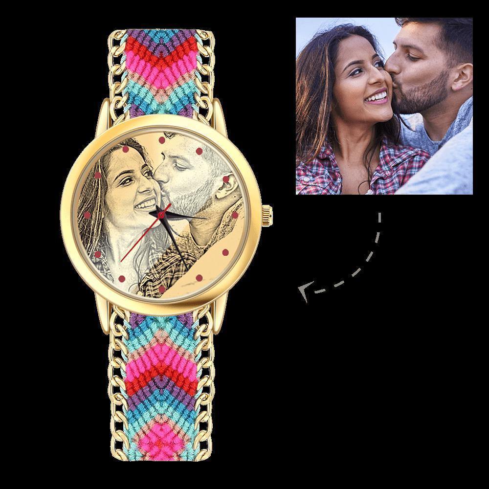 Women's Gold Photo Engraved Watch Braided Color Rope Strap 40mm - MadeMineAU