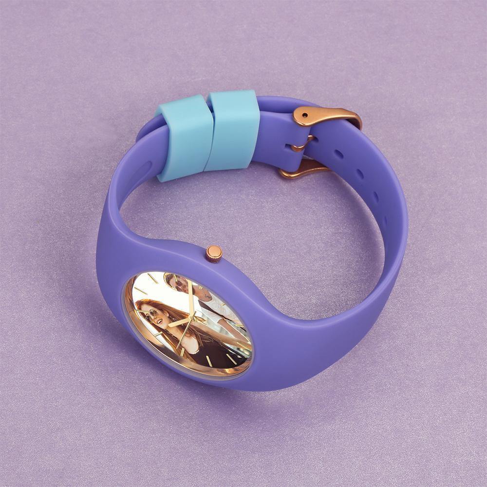 Women's  Silicone Engraved Photo Watch Women's Engraved Photo Watch  41mm  Purple Strap - MadeMineAU