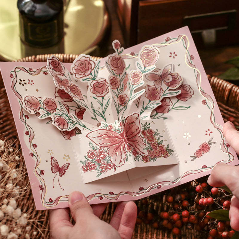 Bronzing Pop-up Greeting Card Rose Flower Card Gift for Women - MadeMineAU