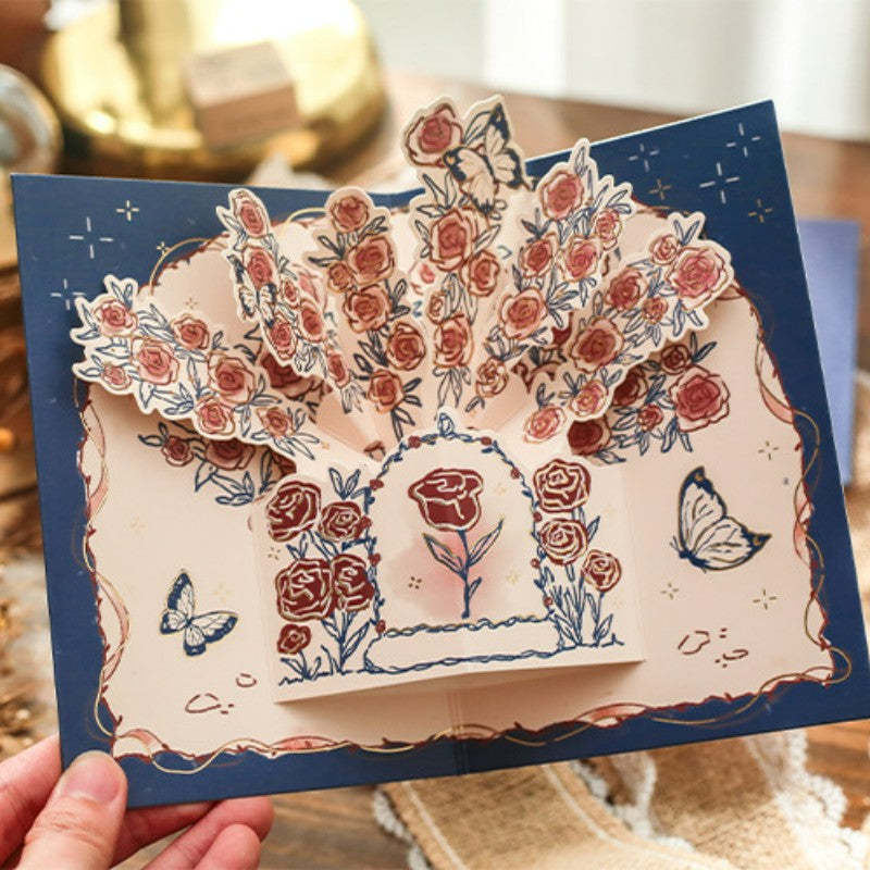 Bronzing Pop-up Greeting Card Rose Flower Card Gift for Women - MadeMineAU