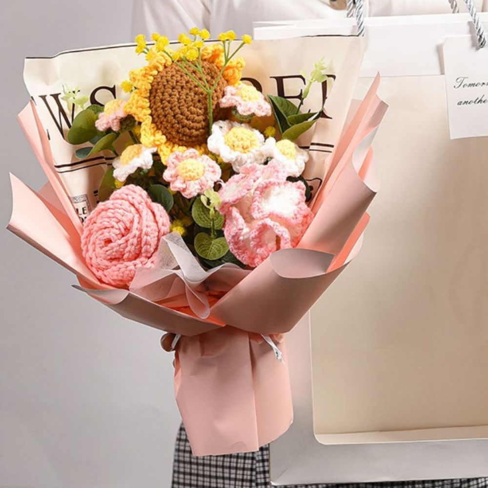 Crochet Flowers Bouquet Handmade Knitted Sunflower Bouquet Gift for Her - MadeMineAU