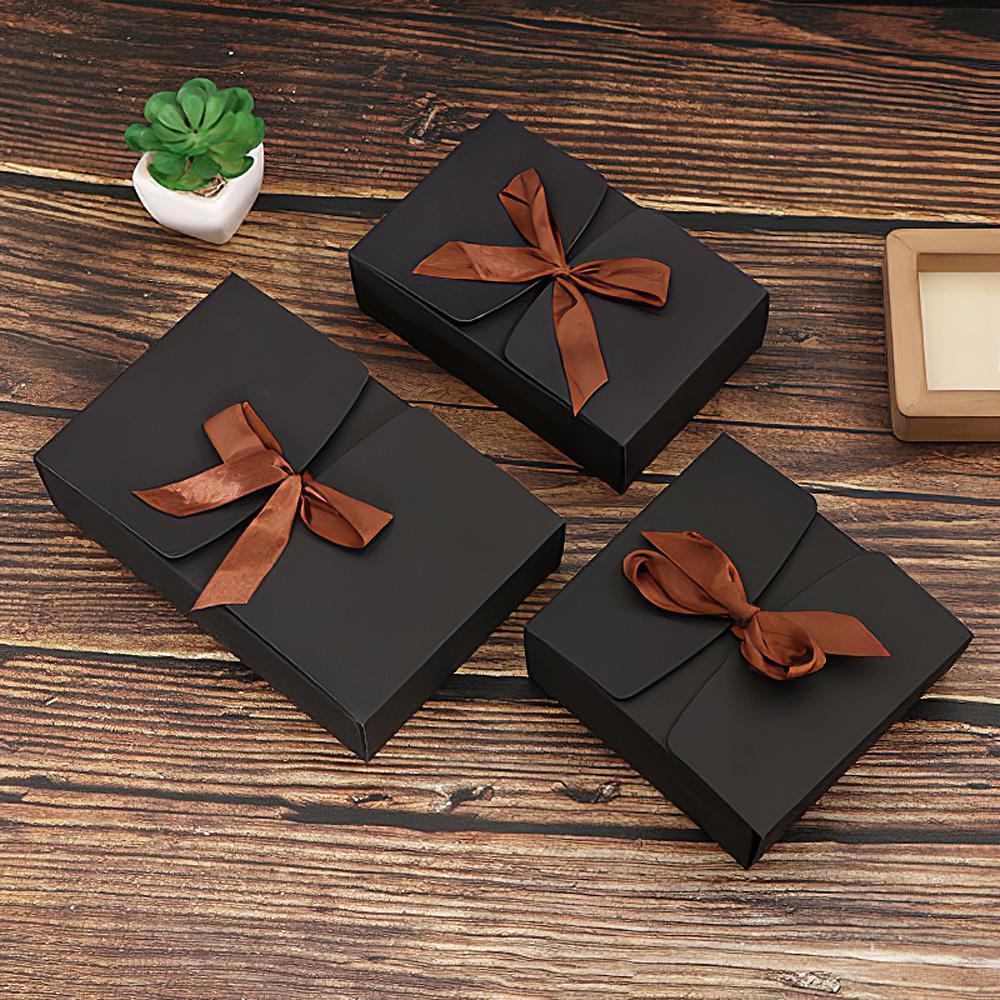 Black Cardboard Gift Box with Bow - MadeMineAU