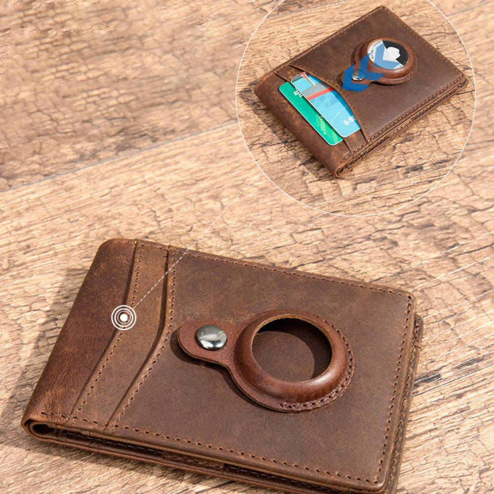 Airtag Men's Wallet Vintage Card Holder Leather Money Clip - MadeMineAU