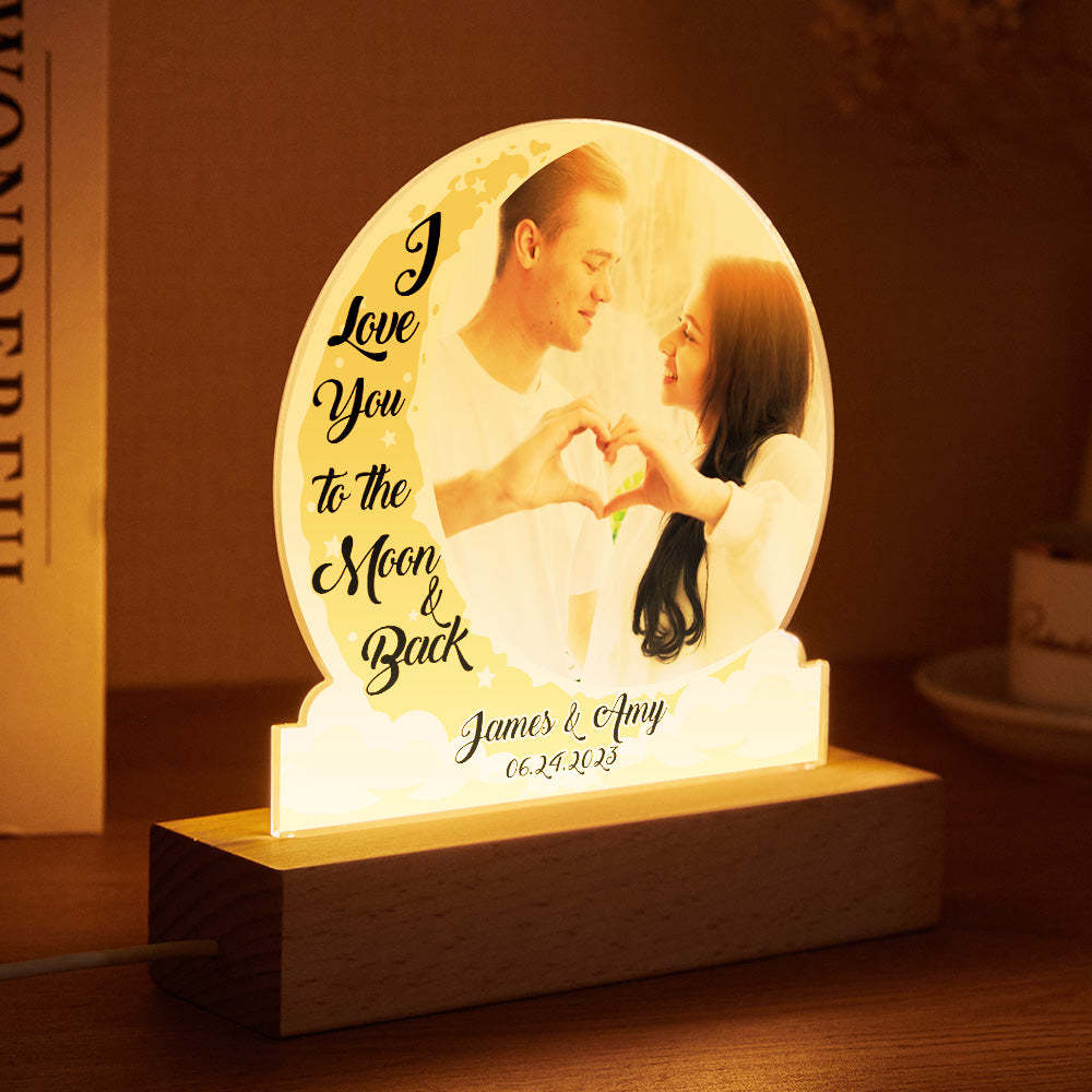 Personalized Photo Light LED Lamp for Lover with Custom Name I Love You to the Moon and Back - auphotomugs