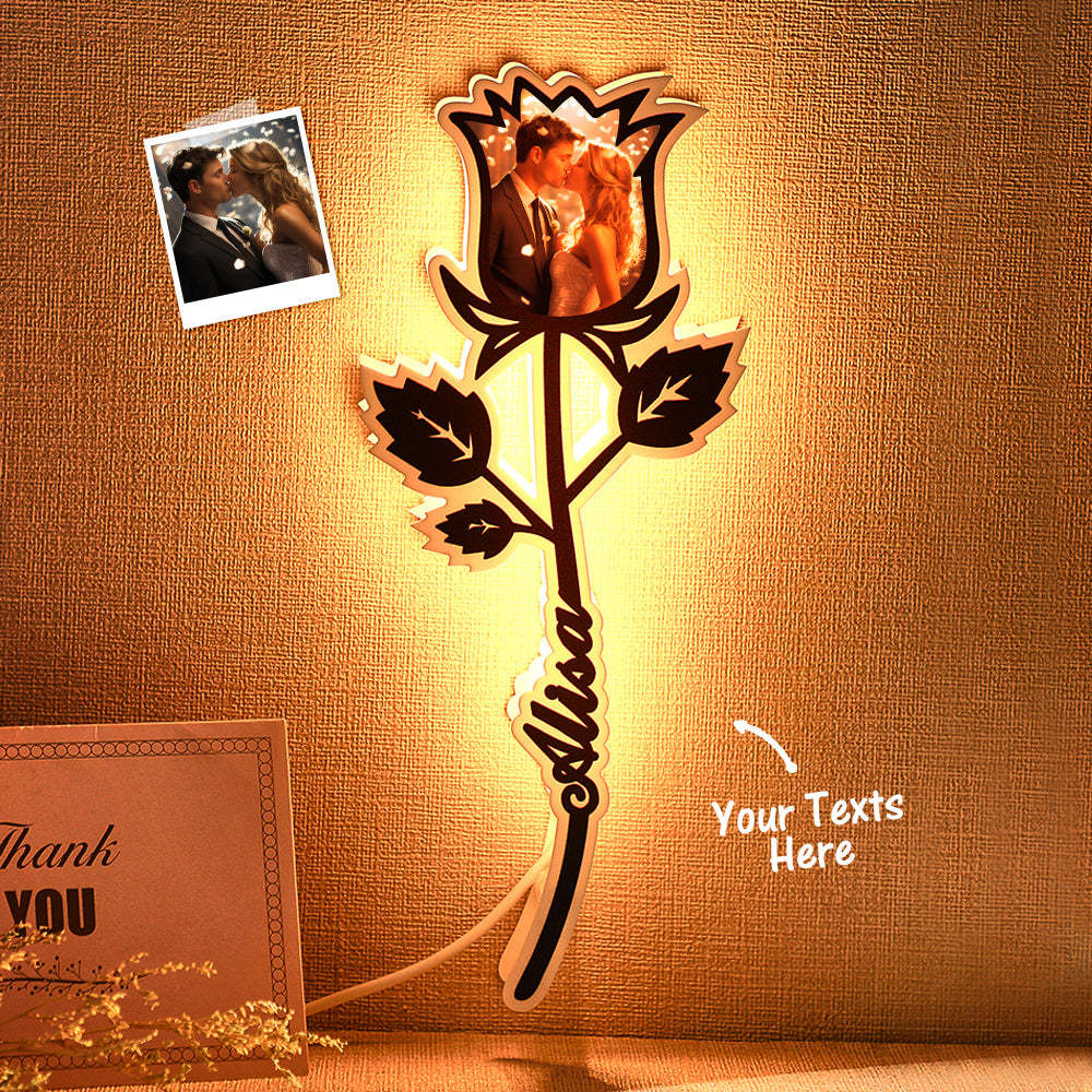 Custom Photo Engraved Night Light Romantic Rose Commemorate Couple Gift - MadeMineAU
