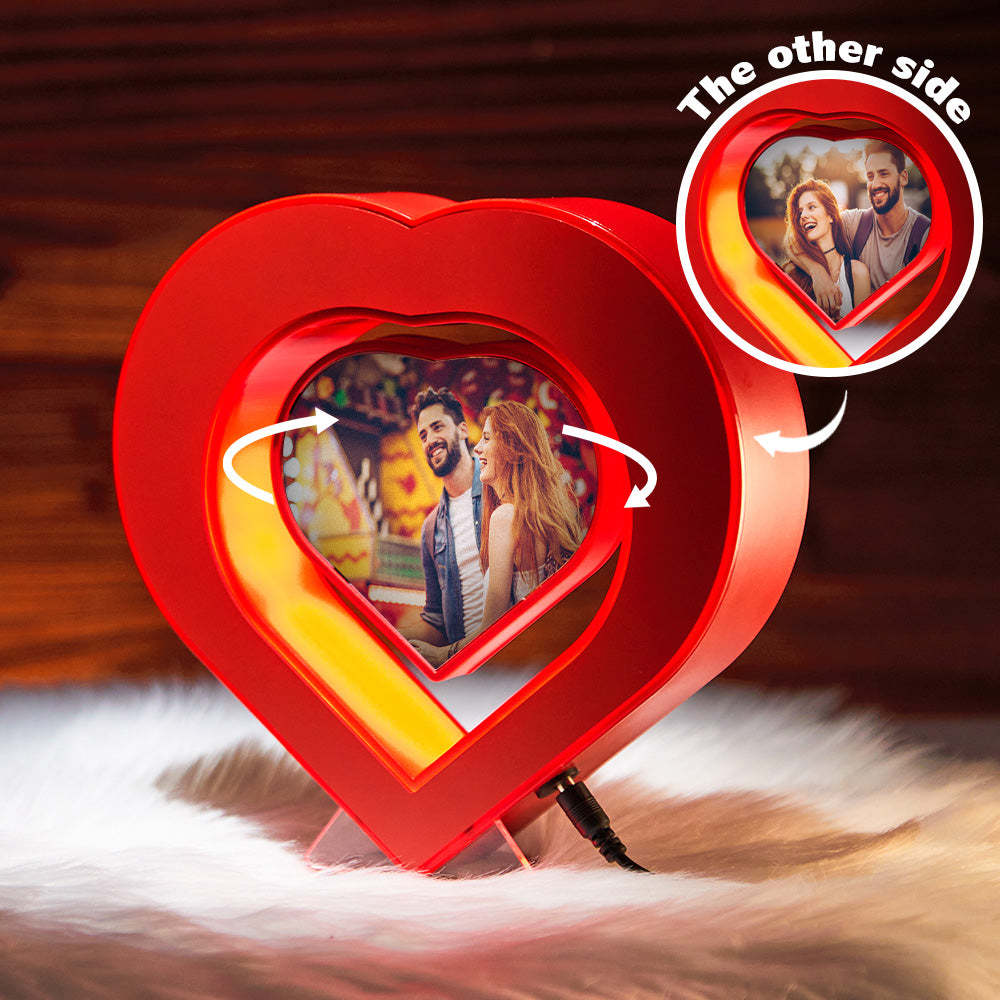 Custom Heart-shaped Photo Magnetic Lamp Rotating Picture Frame Creative Gift For Women - MadeMineAU