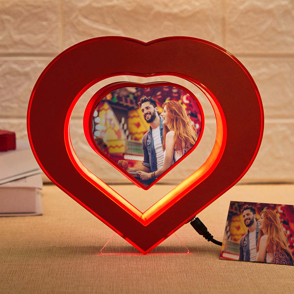Custom Heart-shaped Photo Magnetic Lamp Rotating Picture Frame Creative Gift For Women - MadeMineAU
