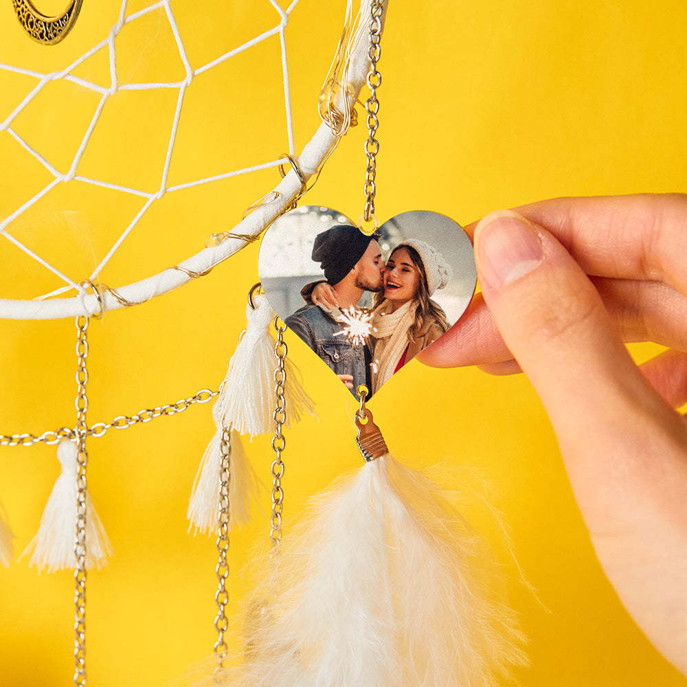 Custom Heart Photo Feather Dream Catcher Wall Room Decor - MademineAU