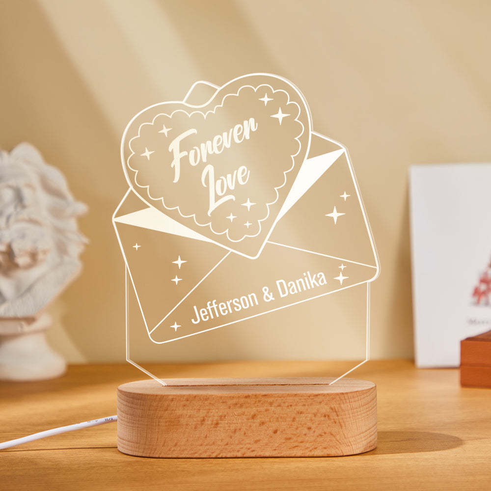 Custom Text Acrylic Envelope Night Light Personalized Coloful Lamp Valentines Day Gift - MadeMineAU