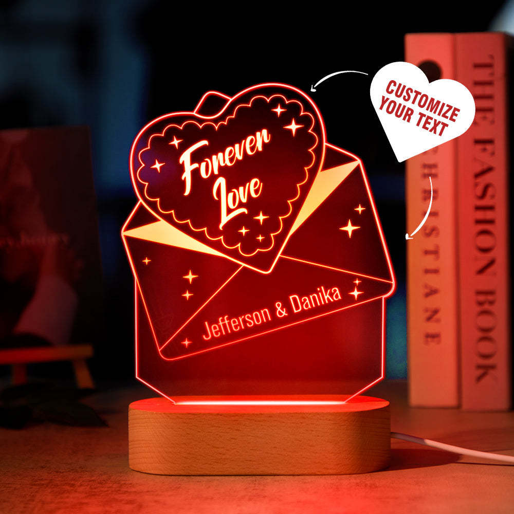 Custom Text Acrylic Envelope Night Light Personalized Coloful Lamp Valentines Day Gift - MadeMineAU