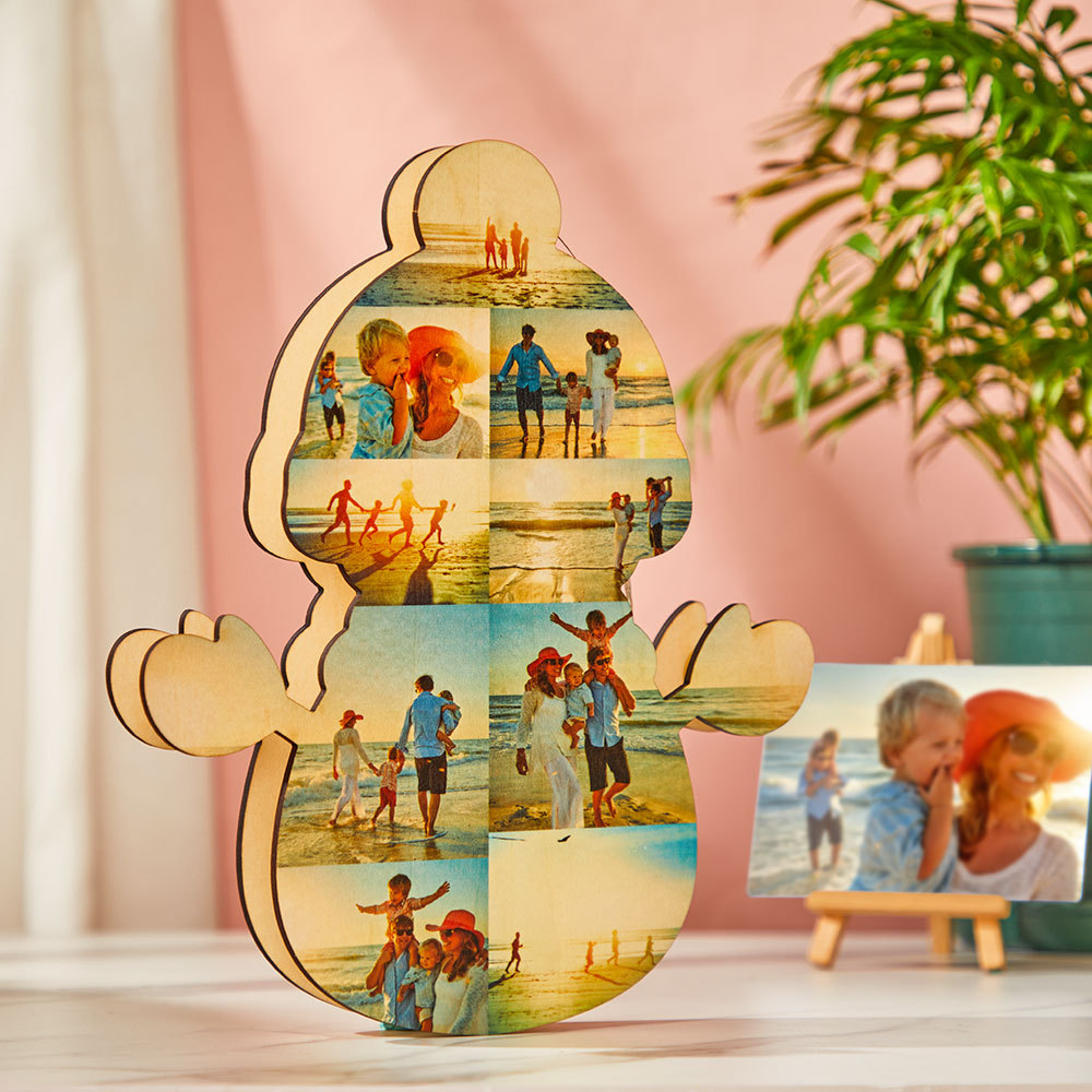 Custom Photo Night Light Snowman Wooden Creative Gifts - MadeMineAU