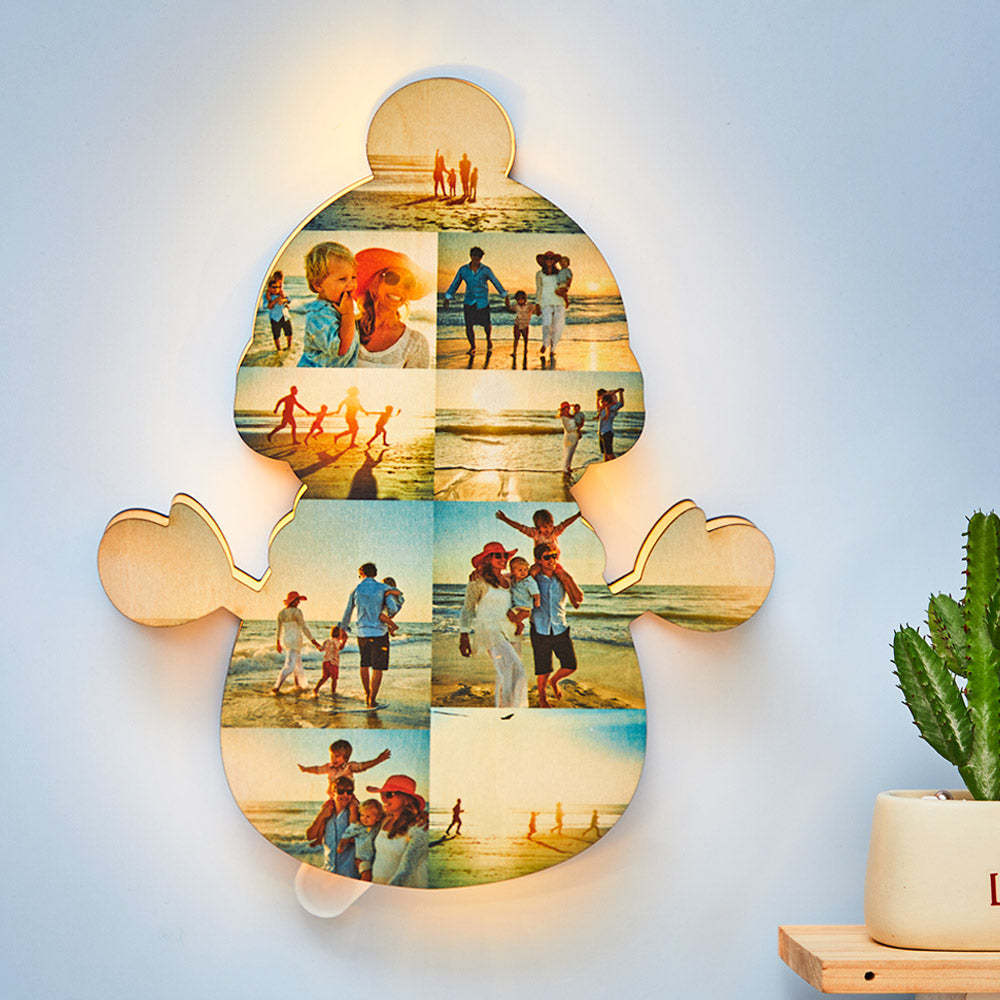 Custom Photo Night Light Snowman Wooden Creative Gifts - MadeMineAU