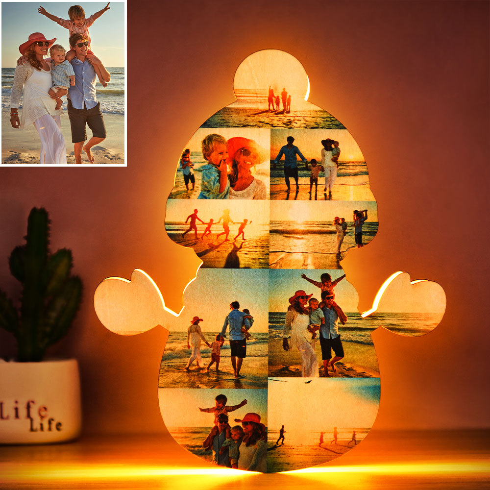 Custom Photo Night Light Snowman Wooden Creative Gifts - MadeMineAU