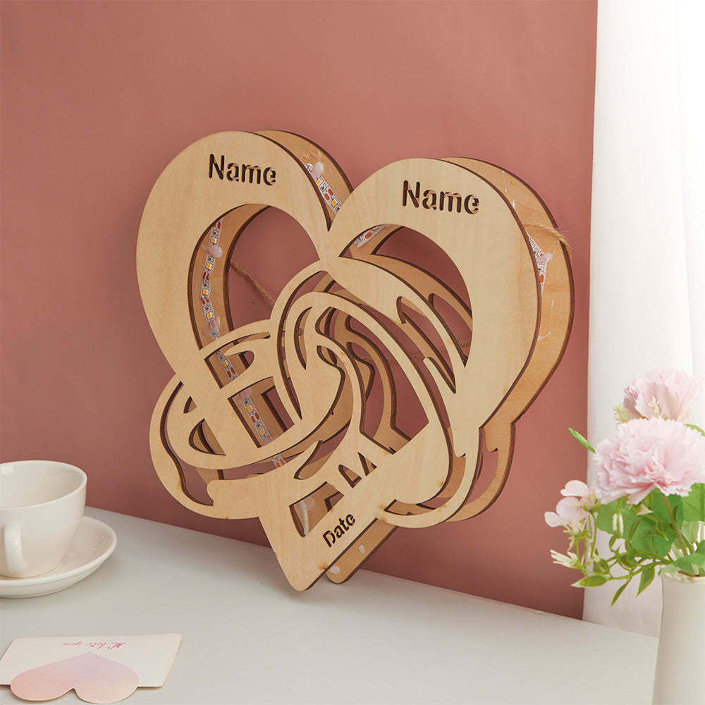 Personalized Night Light with Name and Date Wedding Rings Infinity Wooden Lamp for Couples - MadeMineAU