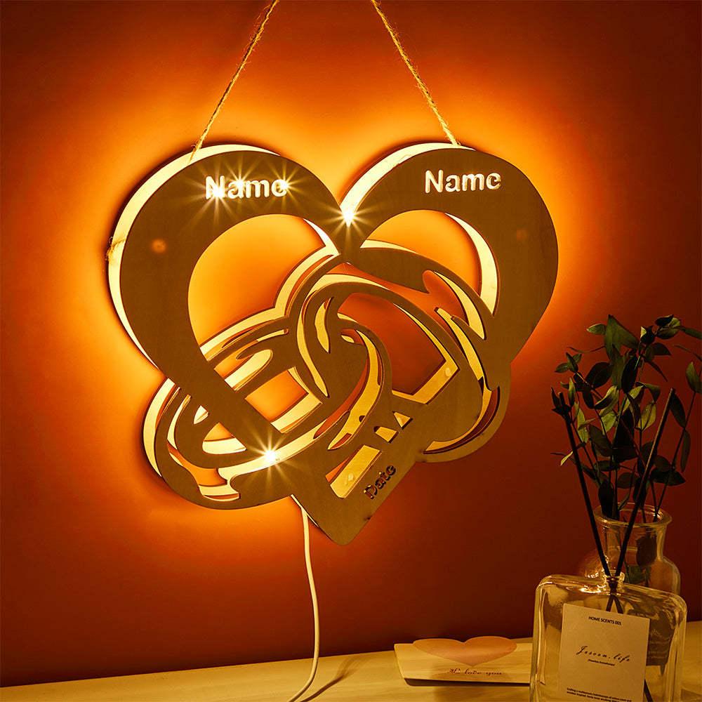 Personalized Night Light with Name and Date Wedding Rings Infinity Wooden Lamp for Couples - MadeMineAU
