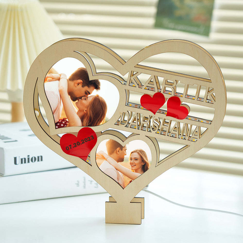 Custom Photo Heart-shaped Hollow Night Light Valentine's Day Gifts - MadeMineAU