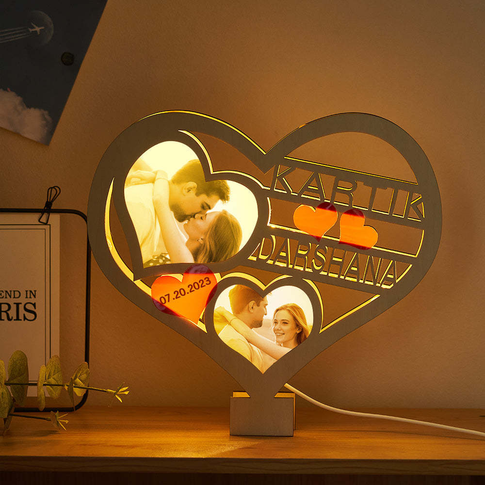 Custom Photo Heart-shaped Hollow Night Light Valentine's Day Gifts - MadeMineAU