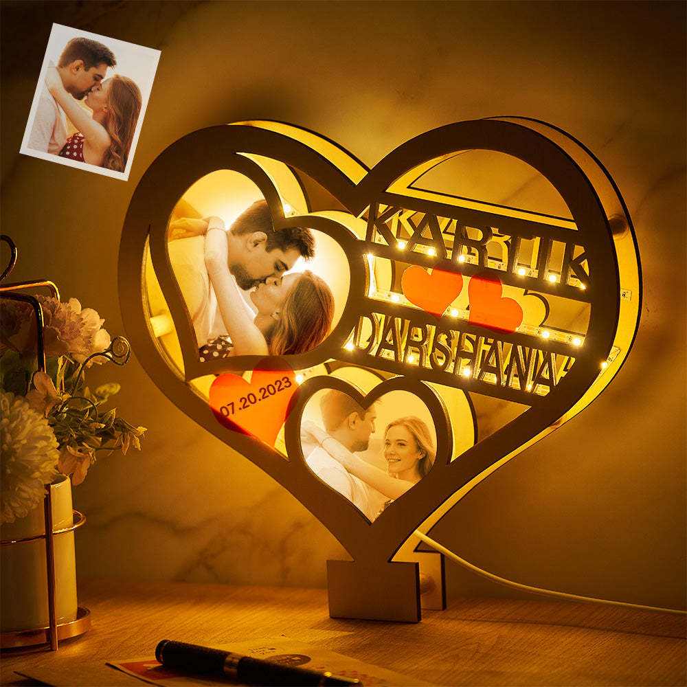 Custom Photo Heart-shaped Hollow Night Light Valentine's Day Gifts - MadeMineAU
