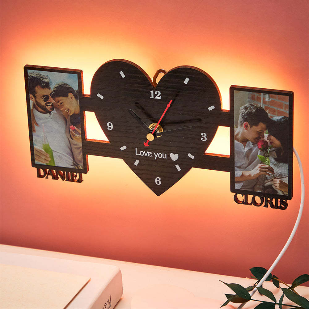 Custom Photo Clock Night Light With Name Wall Lamp For Lovers - MadeMineAU