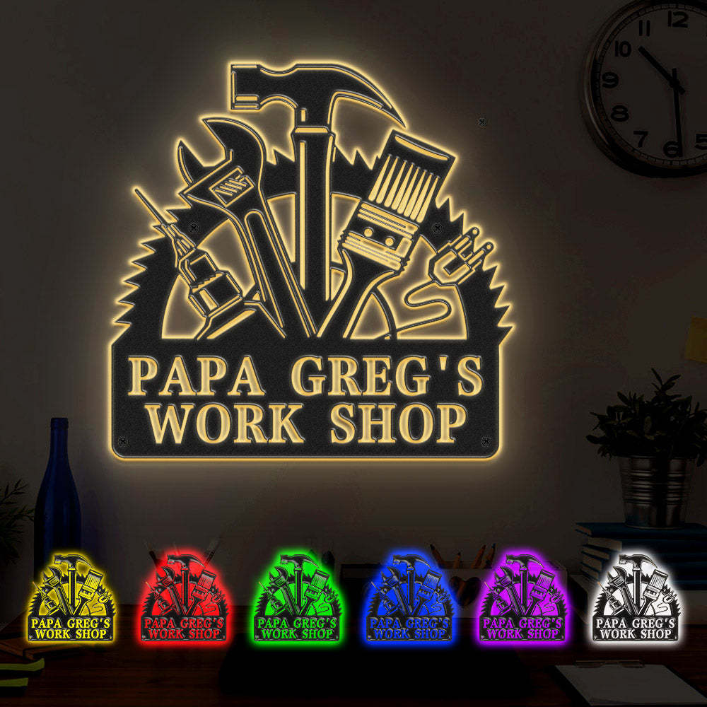 Custom Workshop Metal Sign Personalized LED Lights Wall Art Decor Father's Day Gift - MadeMineAU